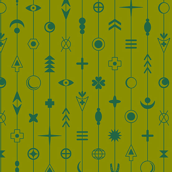 Between Quilt Fabric by Alison Glass - Gaze Symbols in Olive Green - A-371-G