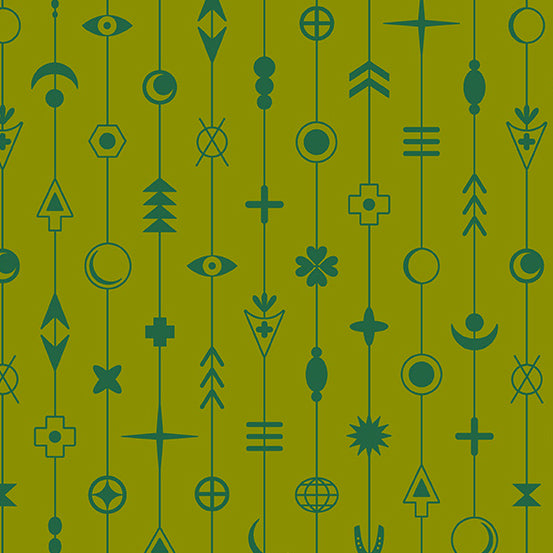 Between Quilt Fabric by Alison Glass - Gaze Symbols in Olive Green - A-371-G
