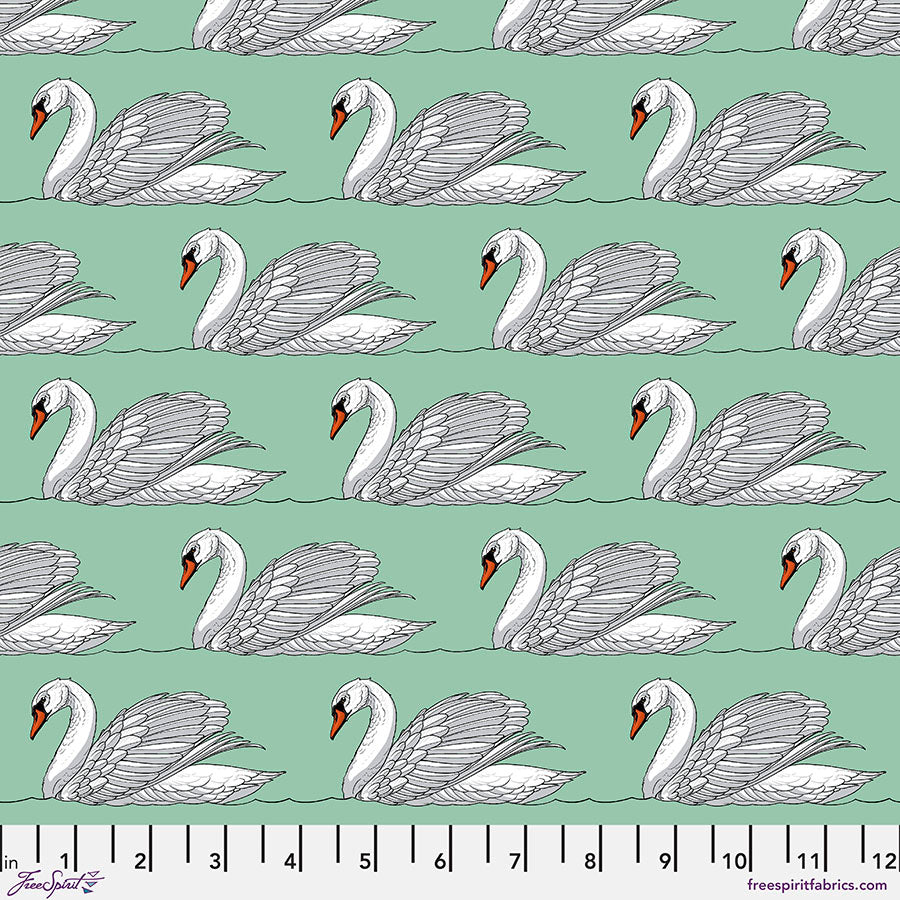 Birds of a Feather Quilt Fabric - Swan Lake in Oasis Green - PWRH053.OASIS