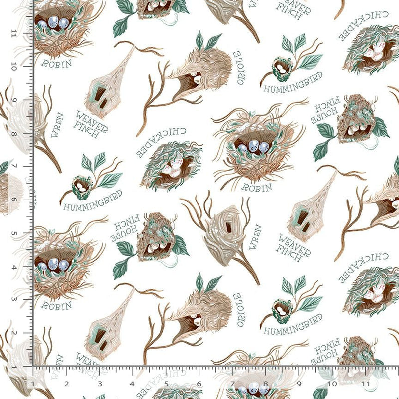 Birdsong Quilt Fabric - Nests in White - STELLA-DRR2372 WHITE