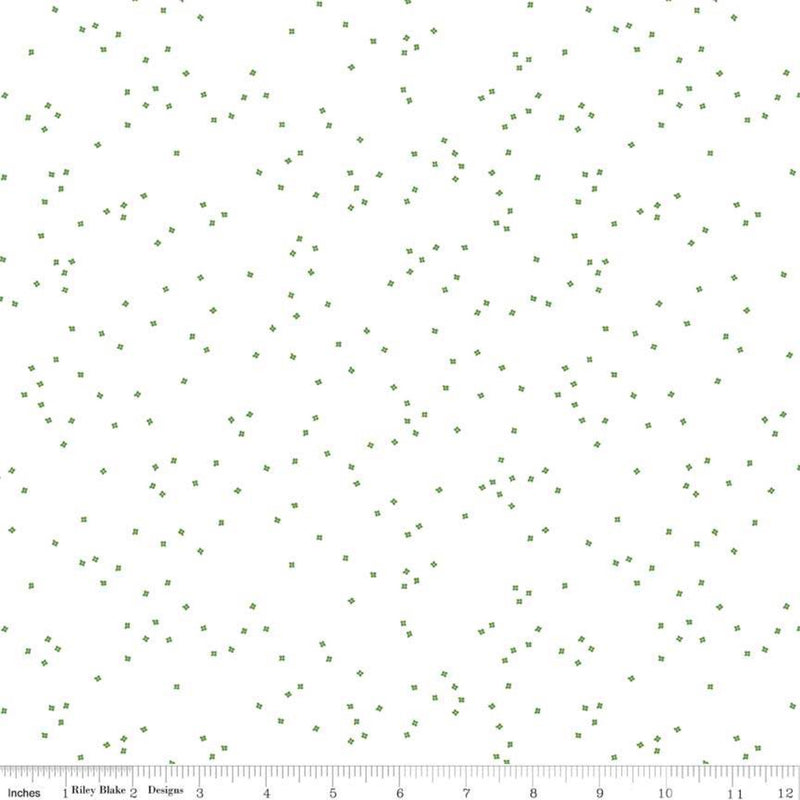 Blossom Quilt Fabric - Clover (Green) on White - C730-Clover