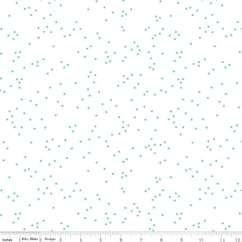 Blossom Quilt Fabric - Peacock (Aqua) on White - C730-PEACOCK