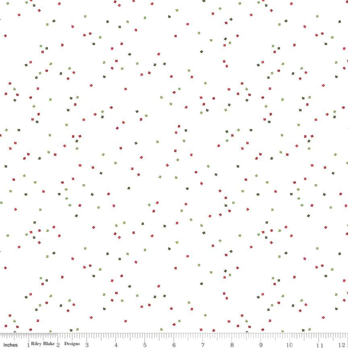 Blossom Quilt Fabric - Santa Claus (Green/Red) on White - C730-SANTACLAUS