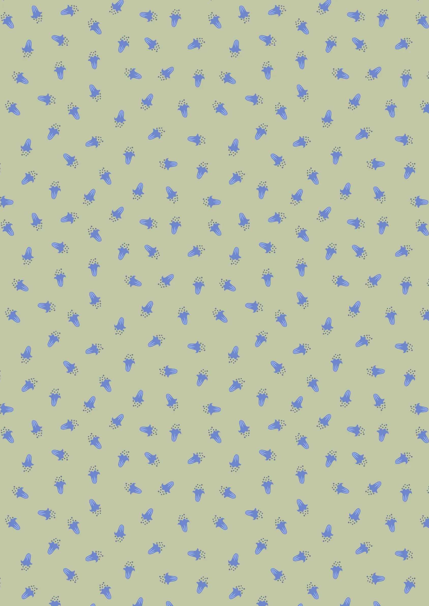 Bluebell Wood Reloved Quilt Fabric - Scattered Bluebells in Sage Green - A616.2