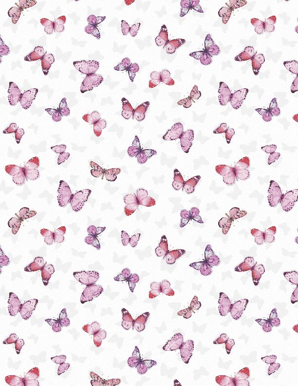 Blush Garden Quilt Fabric - Butterfly Toss in White - 3041-17777-193