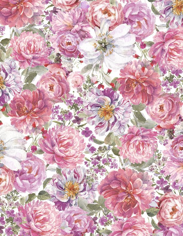 Blush Garden Quilt Fabric - Packed Floral in White - 3041-17774-137