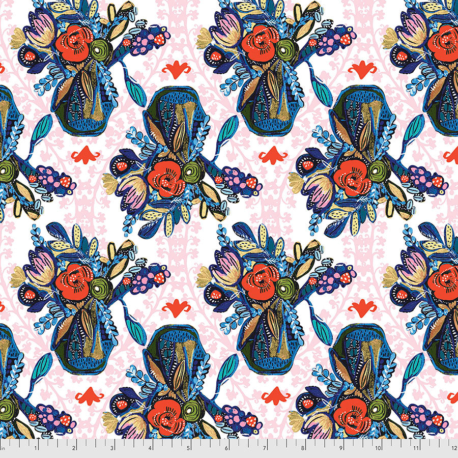 Boho Blooms Quilt Fabric - Blue Vases in Multi - PWKK024.MULTI