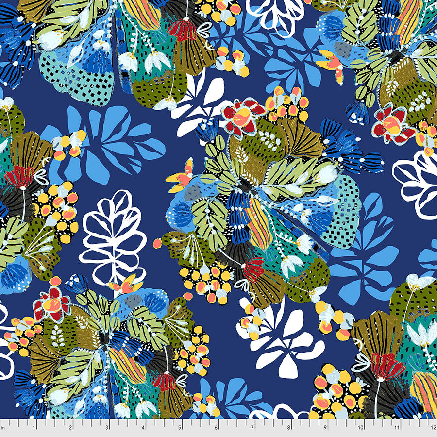 Boho Blooms Quilt Fabric - Wildflower in Indigo Blue - PWKK023.INDIGO