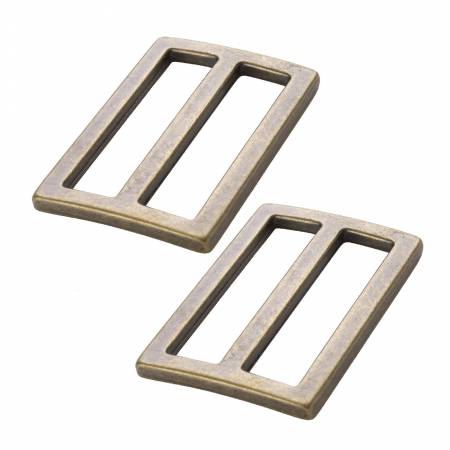 By Annie Bag Hardware - 1 1/2" Slider, Widemouth, Flat, set of two, Antique Brass - HAR1.5-SL-TWO