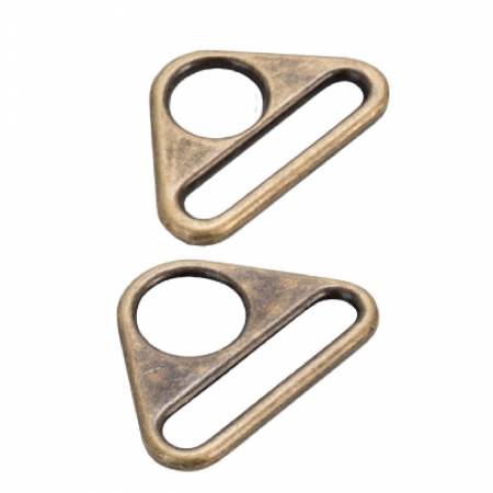 By Annie Bag Hardware - 1 1/2" Triangle Ring, Flat, set of two, Antique Brass - HAR1.5-TR-AB-TWO
