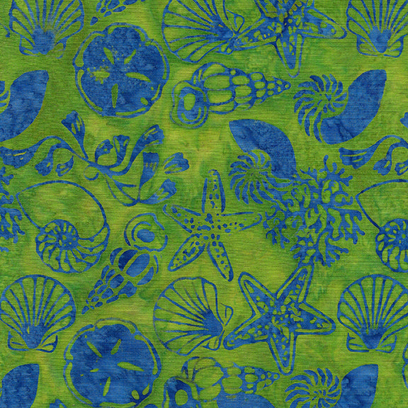 Calm Lagoon Batik Quilt Fabric -  Beach Life in Moss Green/Blue - 112126644