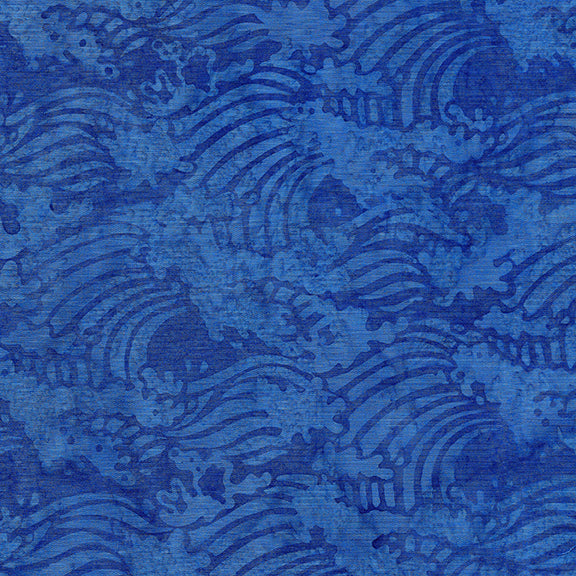 Calm Lagoon Batik Quilt Fabric -  Waves in Bluebird - 112118530