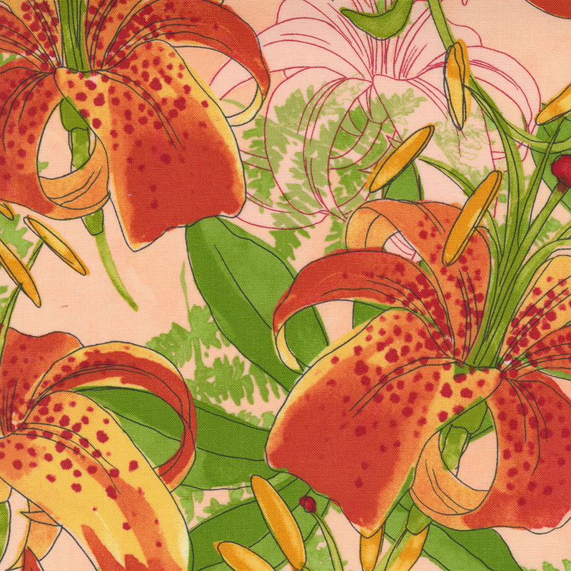 Carolina Lilies Quit Fabric - Lily Flower in Peach - 48700 14