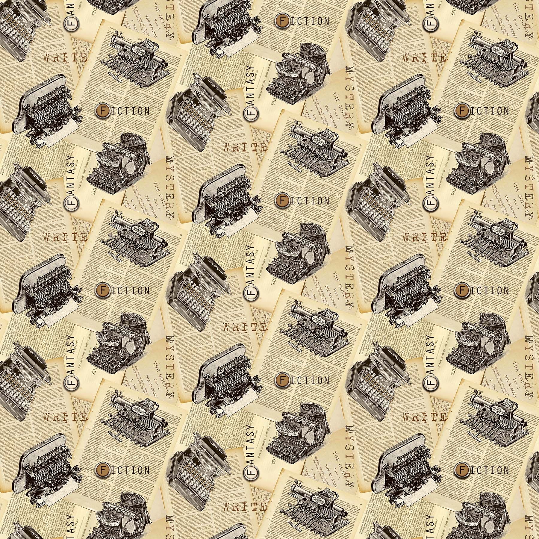Cat Tales Quilt Fabric - Typewriters in Beige - 24528-12