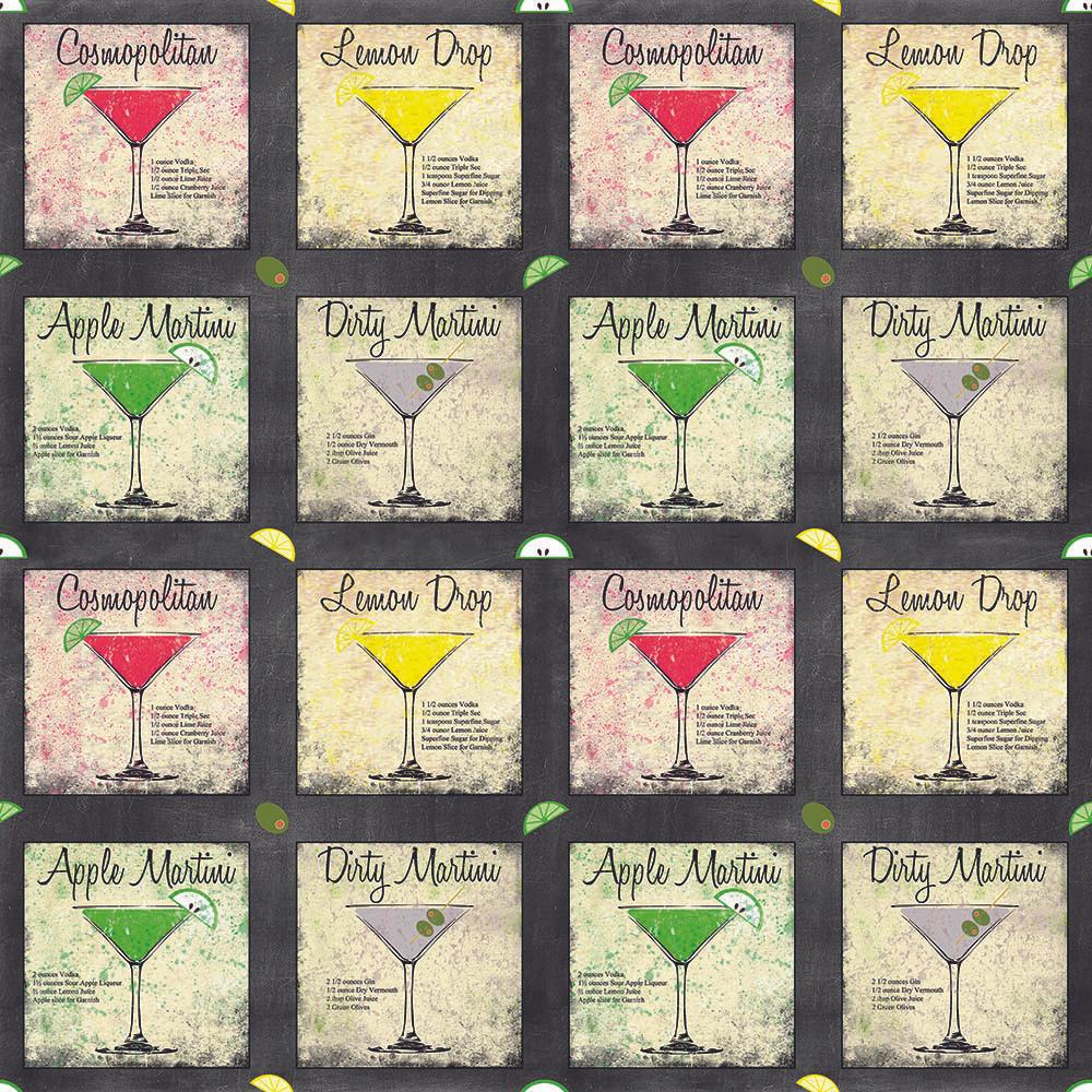 Charcuterie and Cheese Quilt Fabric - Martini Set Patches in Multi - 10396