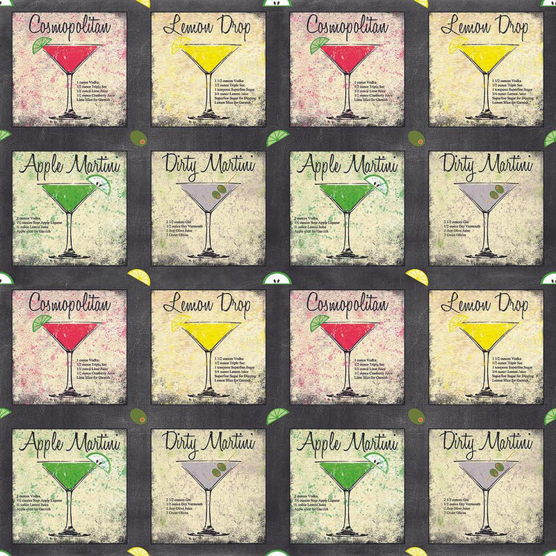 Charcuterie and Cheese Quilt Fabric - Martini Set Patches in Multi - 10396