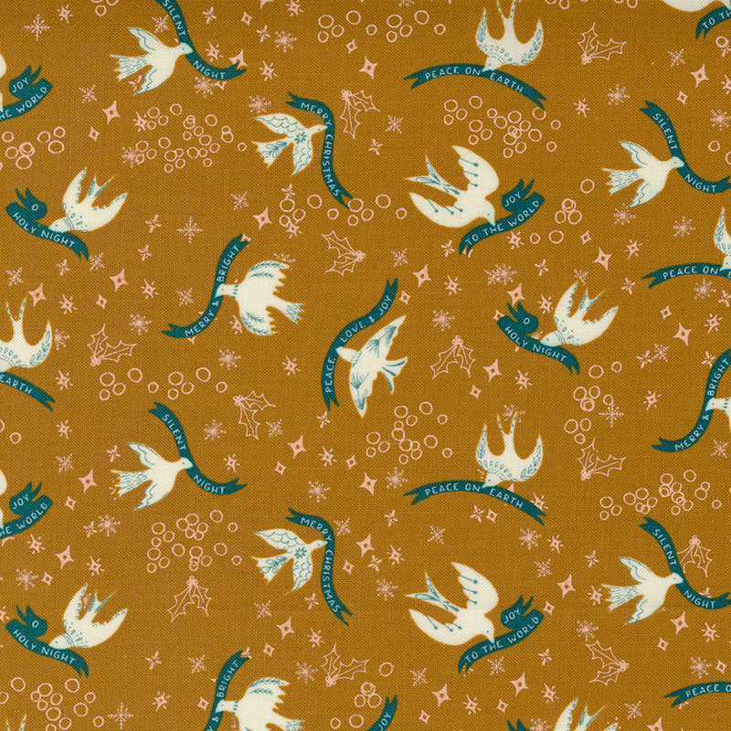 Cheer and Merriment Quilt Fabric - Good Tidings Birds in Brass Gold - 45532 15