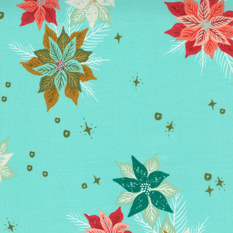 Cheer and Merriment Quilt Fabric - Poinsettia Mix Floral in Frost Aqua - 45531 21