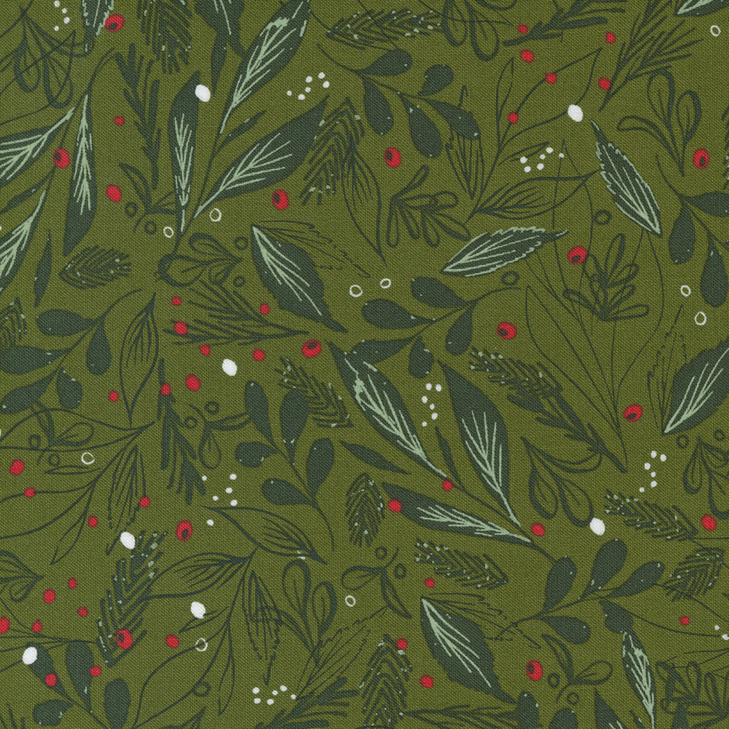 Cheer and Merriment Quilt Fabric - Winter Foliage in Sage Green - 45534 16
