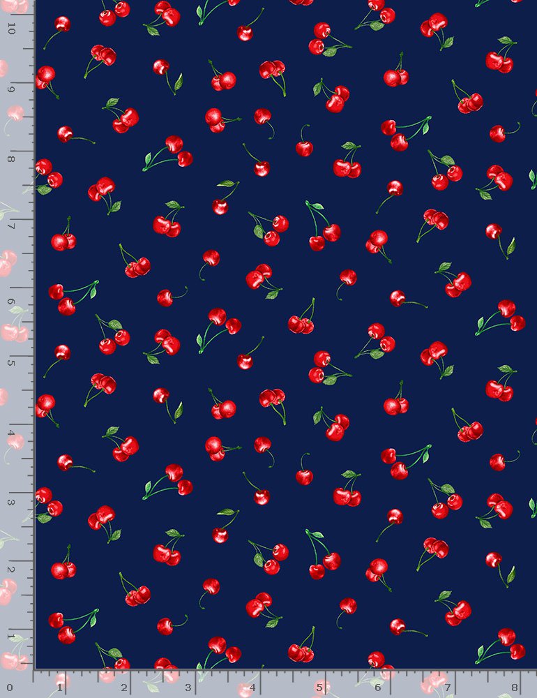 Cherry Pie Quilt Fabric - Tiny Cherries in Navy Blue - CHERRY-CD1543 NAVY