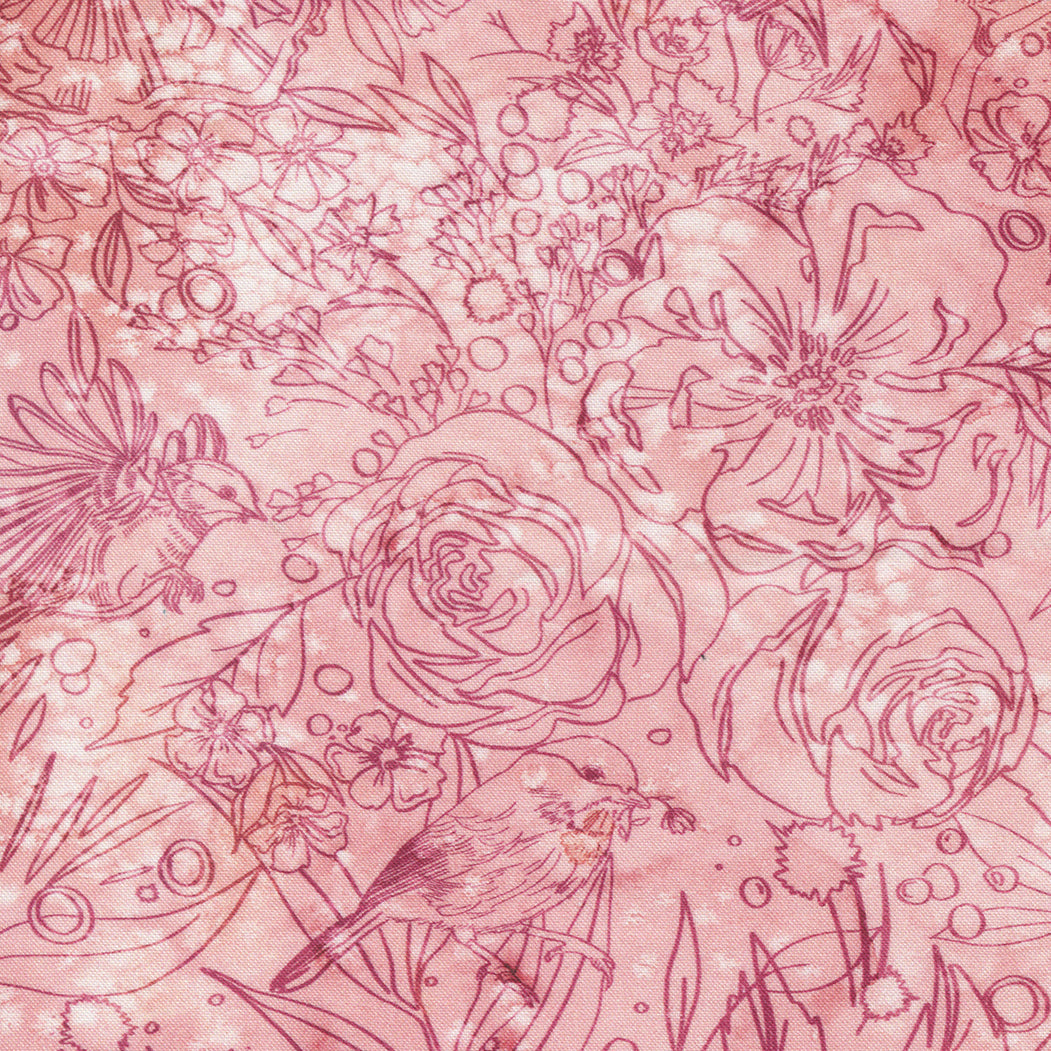 Chickadee Quilt Fabric - Free as a Bird Line Drawing in Rose Pink - 39738 15