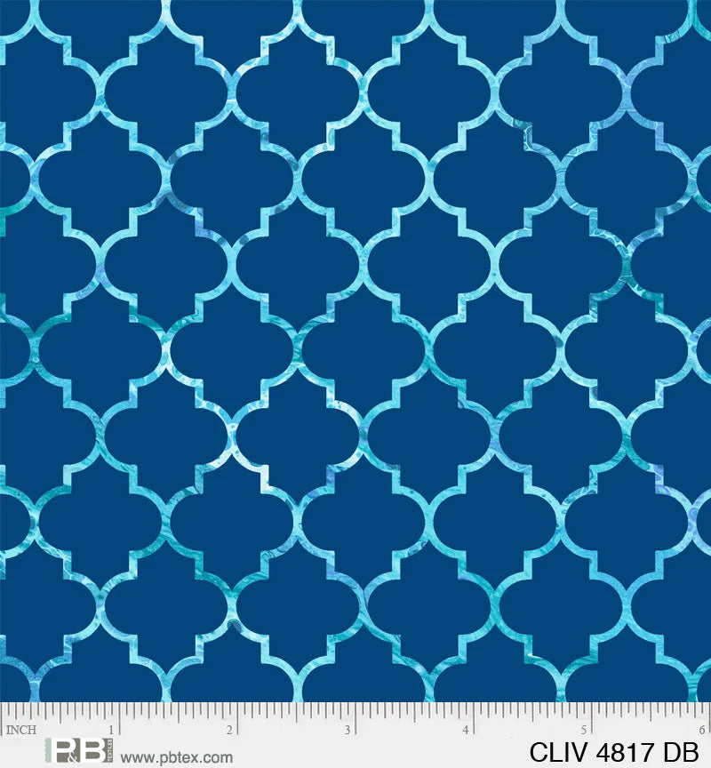 Coastal Living Quilt Fabric  - Quartrefoil in Dark Blue - CLIV 4817 DB