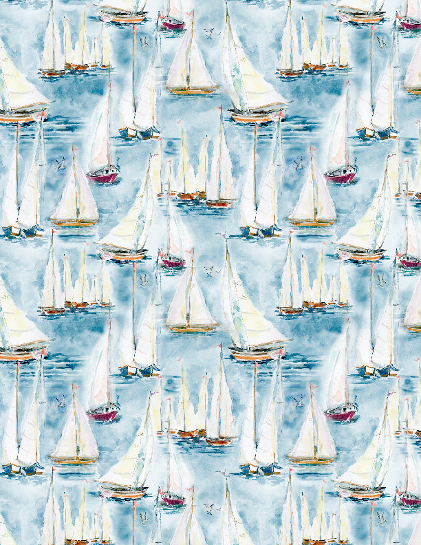 Coastal Sanctuary Quilt Fabric - Boats Allover in Blue - 3023 39783 441