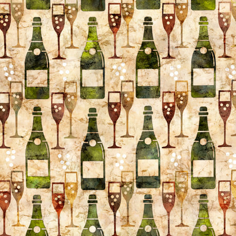 Cocktail Hour Quilt Fabric - Champagne in Tan/Green - 2600-28718-E