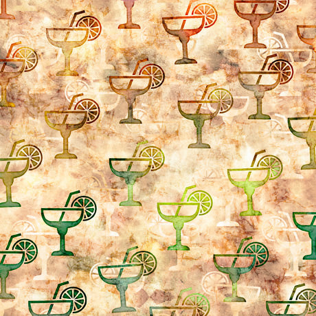 Cocktail Hour Quilt Fabric - Margaritas in Tan/Multi - 2600-28721-E