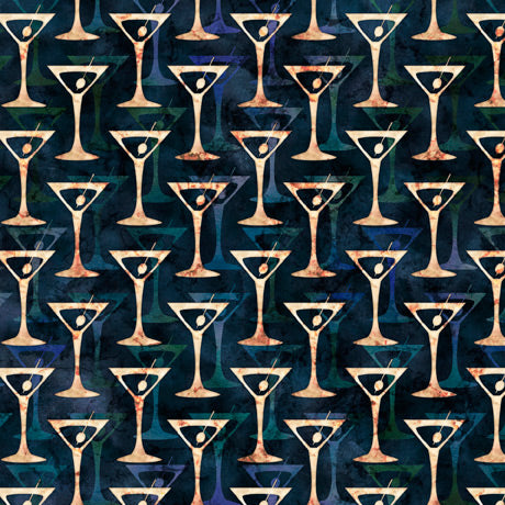 Cocktail Hour Quilt Fabric - Martinis in Blue - 2600-28720-N