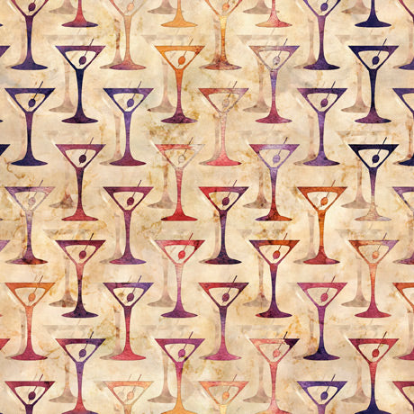 Cocktail Hour Quilt Fabric - Martinis in Tan - 2600-28720-E