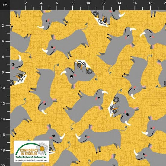 Coco's Safari Quilt Fabric - Rhinos in Yellow - 4501-901