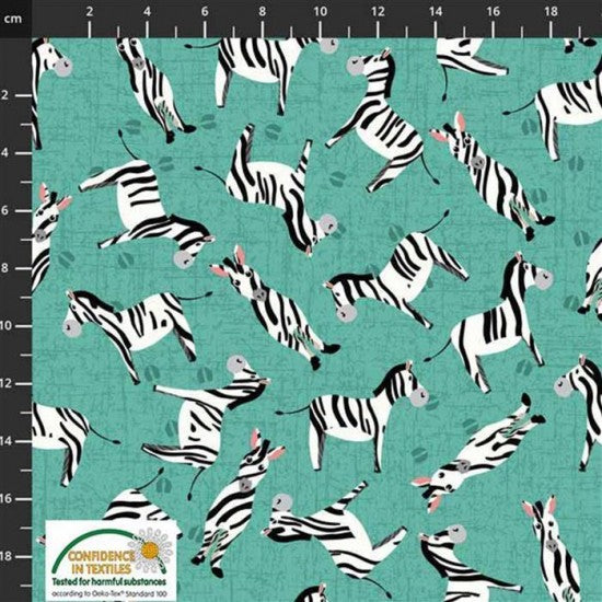 Coco's Safari Quilt Fabric - Zebras in Turquoise - 4501-902