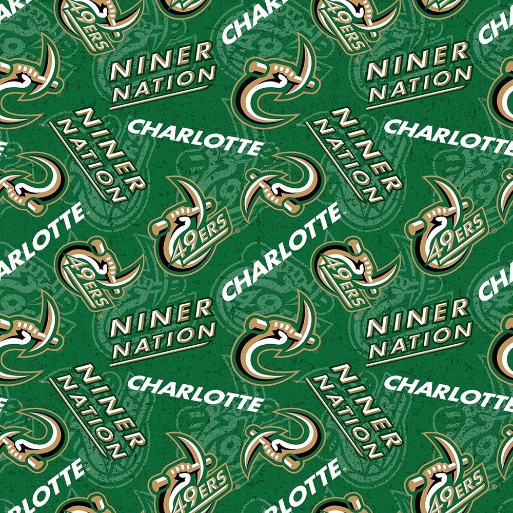 College Cottons Quilt Fabric - UNC Charlotte Toss in Green - NCC-1178