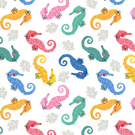Commotion in the Ocean Quilt Fabric - Seahorses in White - 2130-01