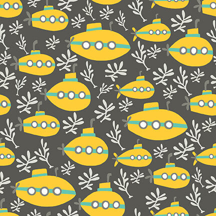Commotion in the Ocean Quilt Fabric - Submarines in Gray - 2134-95
