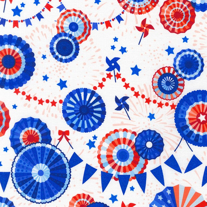 Wishwell Spangled Quilt Fabric - Fans and Pinwheels in American Red/White/Blue - WELM-21215-202 AMERICANA