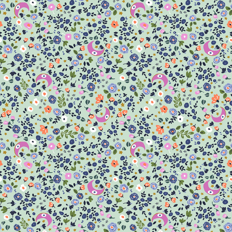 Cosmic Sea Quilt Fabric - Cosmic Bloom (Floral) in Mint Green - CC404-MI3M