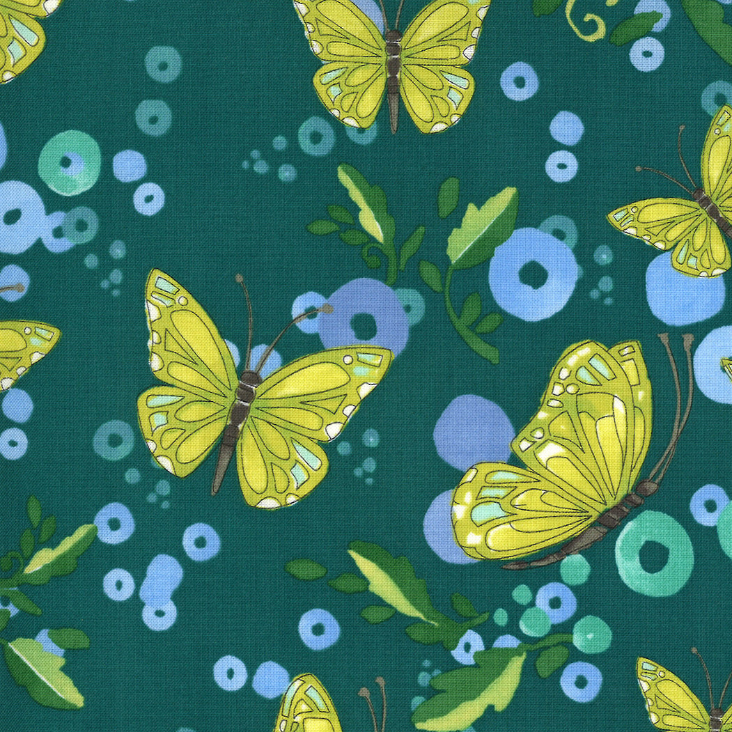 Cottage Bleu Quilt Fabric - Butterflies in Pond Turquoise - 48691 15