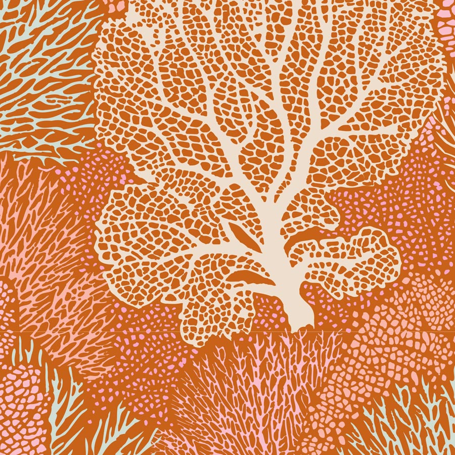 Cotton Beach Quilt Fabric by Tilda's World - Coral Reef in Ginger Orange - 100329