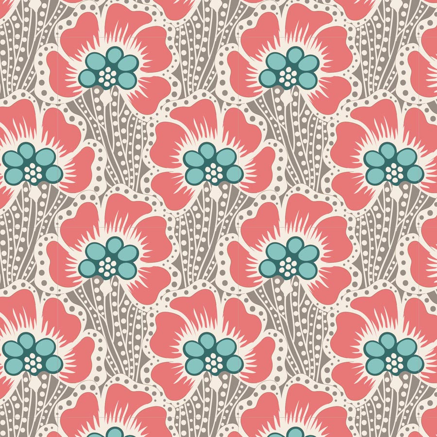 Cotton Beach Quilt Fabric by Tilda's World - Ocean Flower in Gray - 100330