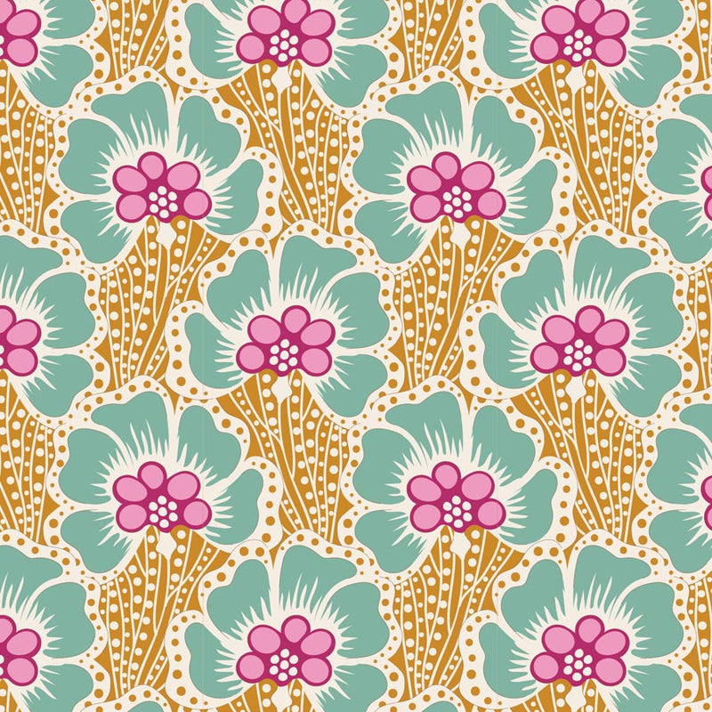 Cotton Beach Quilt Fabric by Tilda's World - Ocean Flower in Honey Gold - 100340