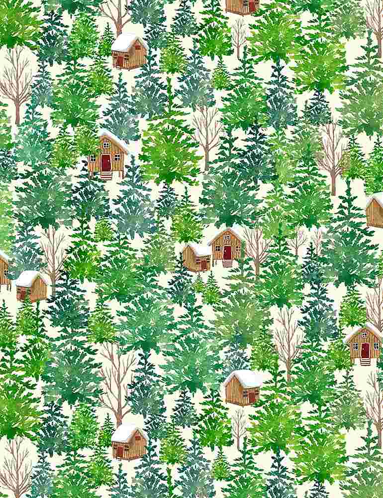 Countdown to Christmas Quilt Fabric - Stacked Evergreen Trees in Green/Cream - HOLIDAY-CD8981 CREAM