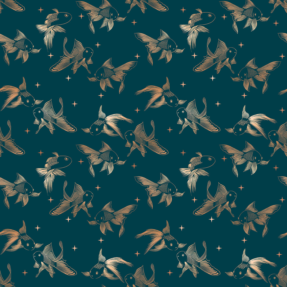 Curio Quilt Fabric by Ruby Star Society - Goldfish in Metallic Galaxy Dark Blue - RS0061 15M