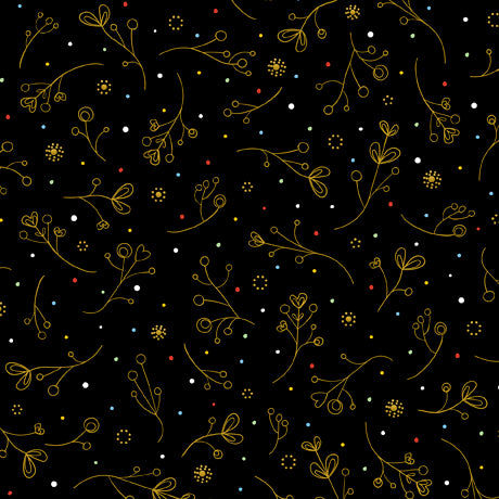 Dandelion Wishes Quilt Fabric - Sprigs in Black - 1649 29278 J