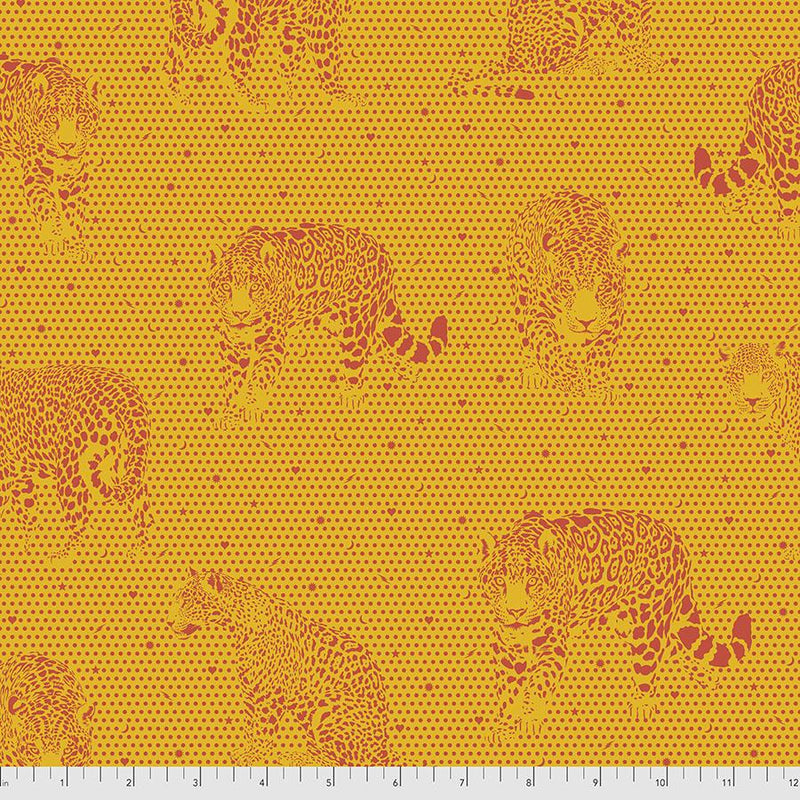 Daydreamer Quilt Fabric by Tula Pink - Little Jaguars in Papaya Orange - PWTP174.PAPAYA