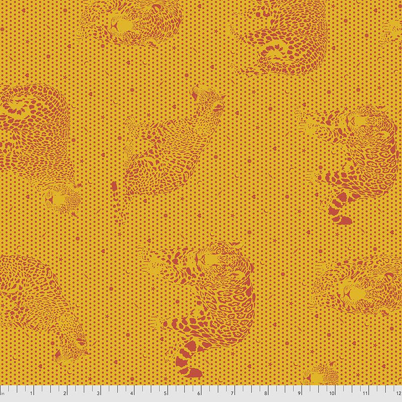 Daydreamer Quilt Fabric by Tula Pink - Little Jaguars in Papaya Orange - PWTP174.PAPAYA