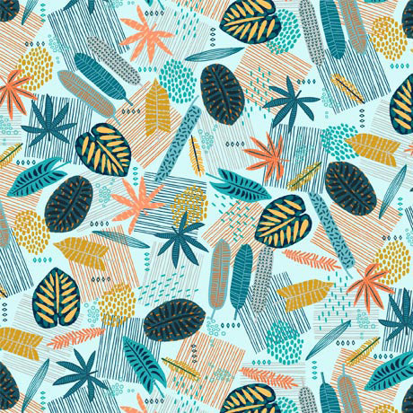 Dinosaurus Quilt Fabric - Foliage in Aqua/Multi - 1649 29461 Q