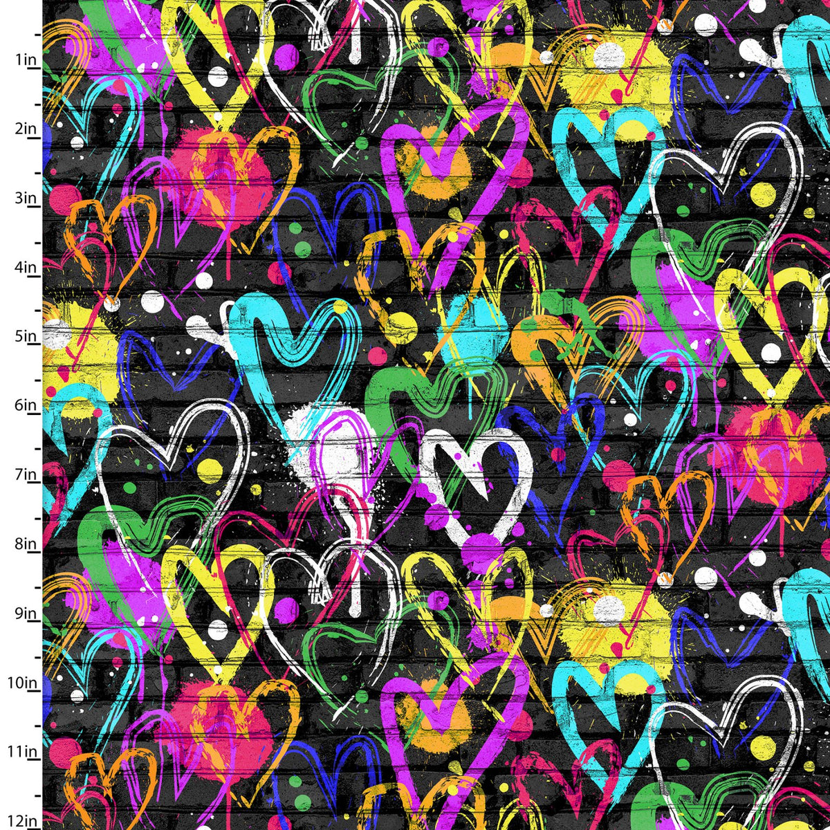Dogs in the City Quilt Fabric - Graffiti Love in Black - 19140-BLK
