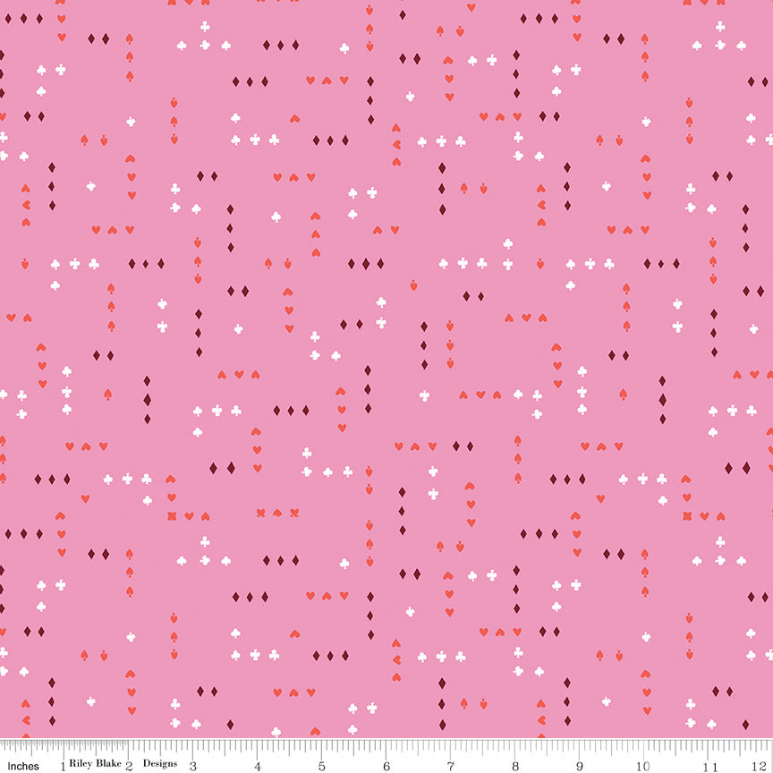 Down the Rabbit Hole Quilt Fabric - Cards in Pink - C12945-PINK